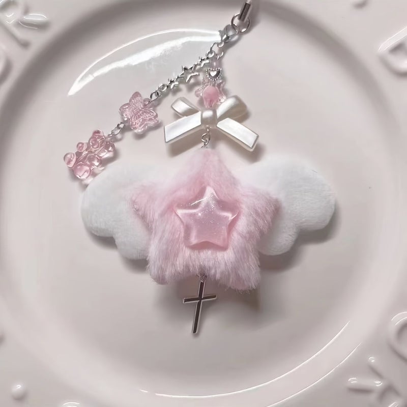 Pink Plush Star Phone Charm With Bear Butterfly Card Album And Journal Notebook - Image 1
