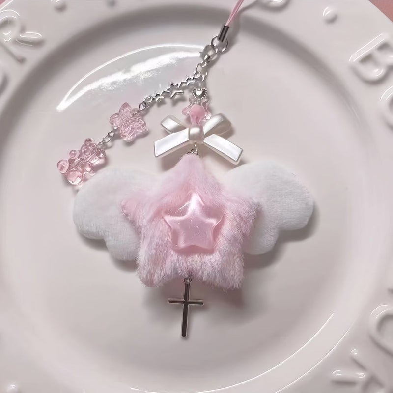 Pink Plush Star Phone Charm With Bear Butterfly Card Album And Journal Notebook - Image 3