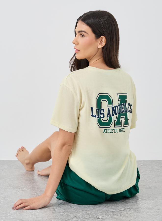 A coordinated set of a pajama shorts and a T-shirt...