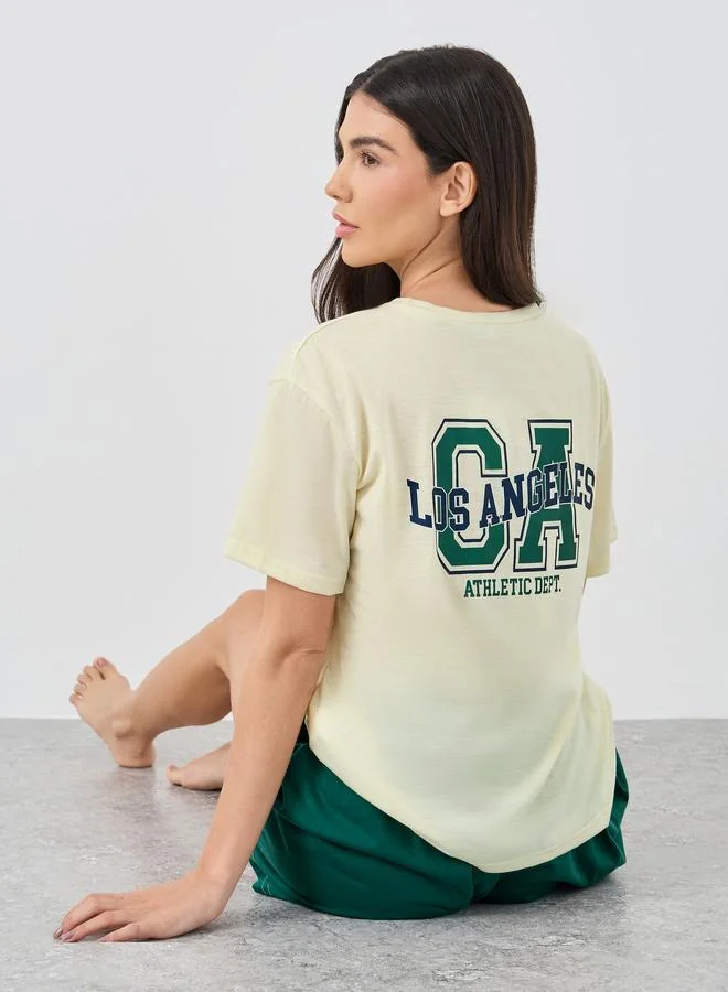 Styli Styli LA Back Graphic Drop Shoulder T-Shirt and Shorts Set