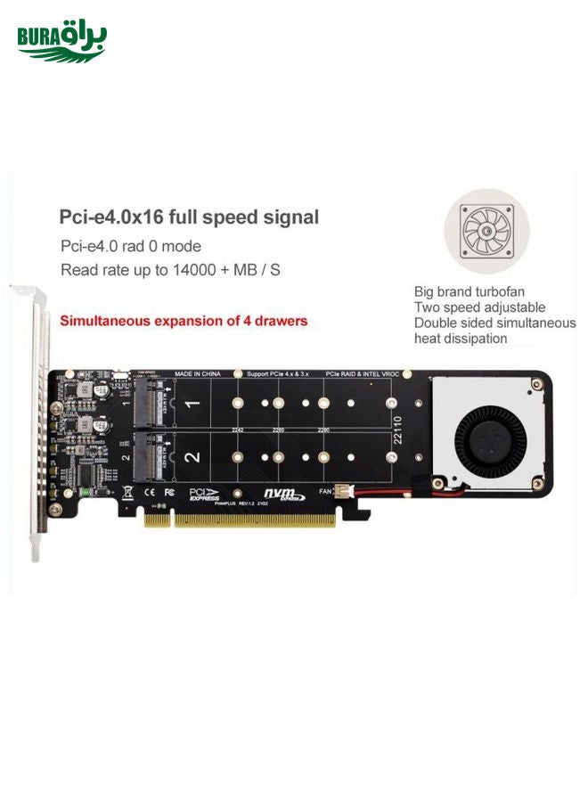 BURAQ PCI-E X16 to M.2 M-key NVME X4 SSD RAID Array Expansion Adapter Support 2242/2260/2280/22110(PH44Plus)  - Image 4