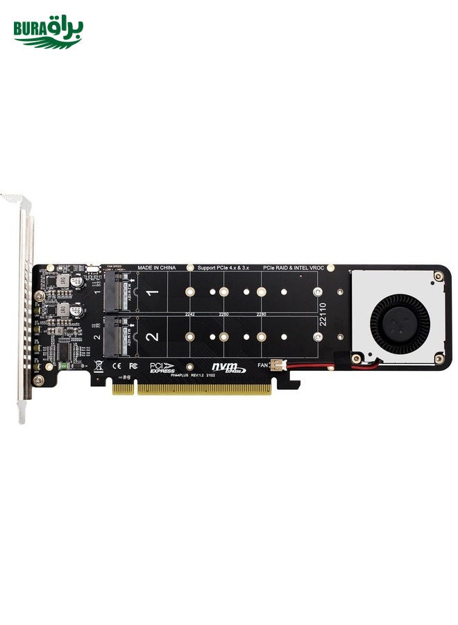 BURAQ PCI-E X16 to M.2 M-key NVME X4 SSD RAID Array Expansion Adapter Support 2242/2260/2280/22110(PH44Plus)  - Image 1