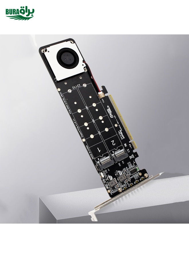 BURAQ PCI-E X16 to M.2 M-key NVME X4 SSD RAID Array Expansion Adapter Support 2242/2260/2280/22110(PH44Plus)  - Image 2