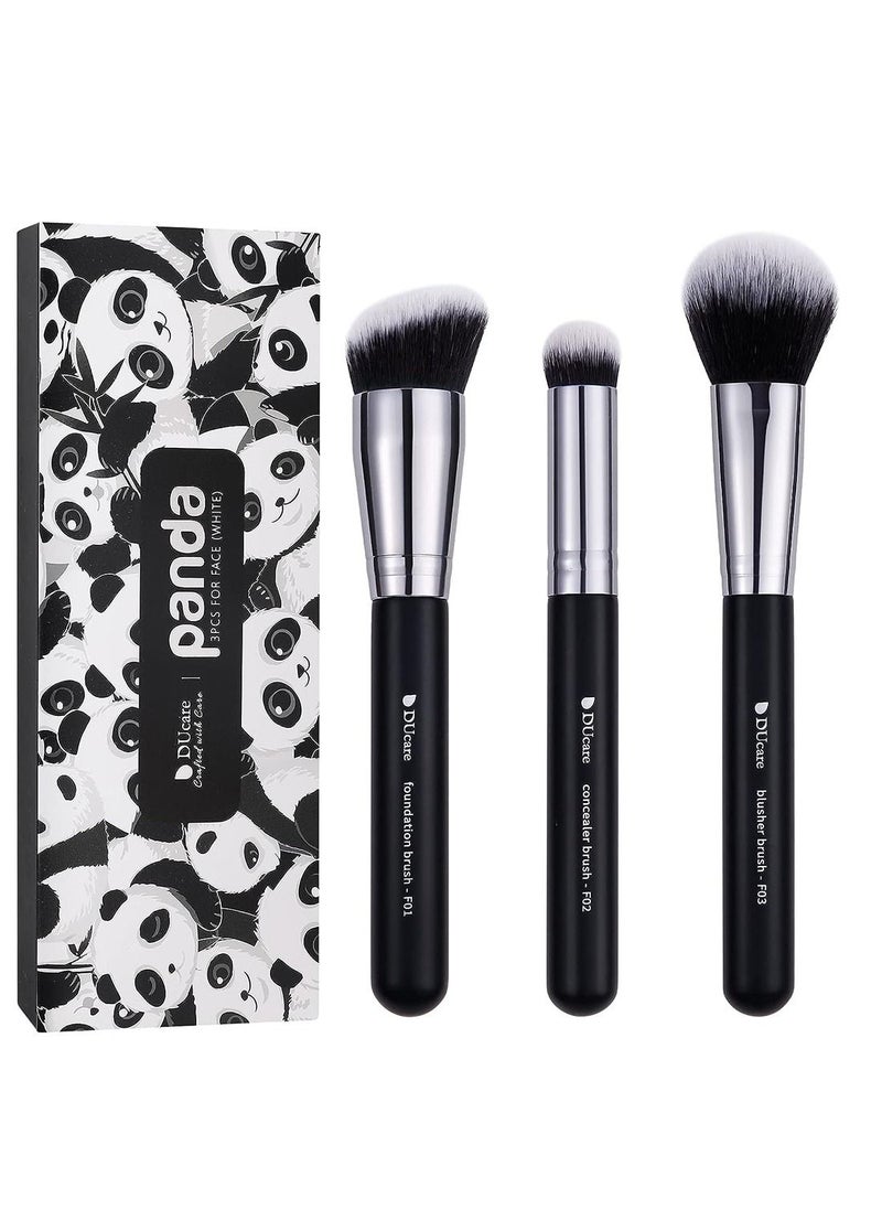 DUcare Makeup Kabuki Brushes 3Pcs Foundation Contour Brush and Concealer Brush Under Eye and Blusher Brush Face Blush Bronzer Travel Buffing Stippling Contour Liquid Blending Makeup Brush Set Black  - Image 1
