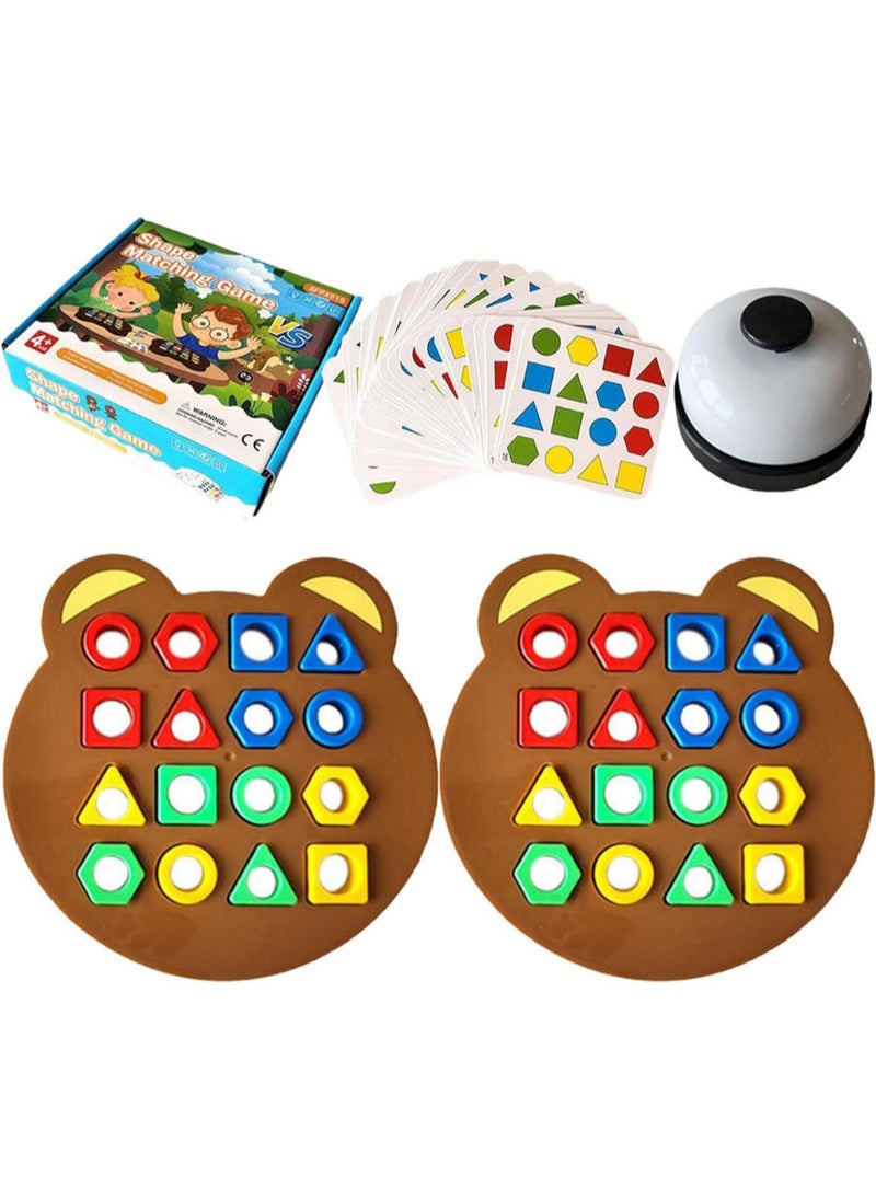 Geometric Shape Matching Game for Kids – Educational Color and Shape Sorting Toy with Bases, Cards and Bell – Brain Development and Fast Thinking Game for 2 Players – Ideal for Children 3 Years and Above
