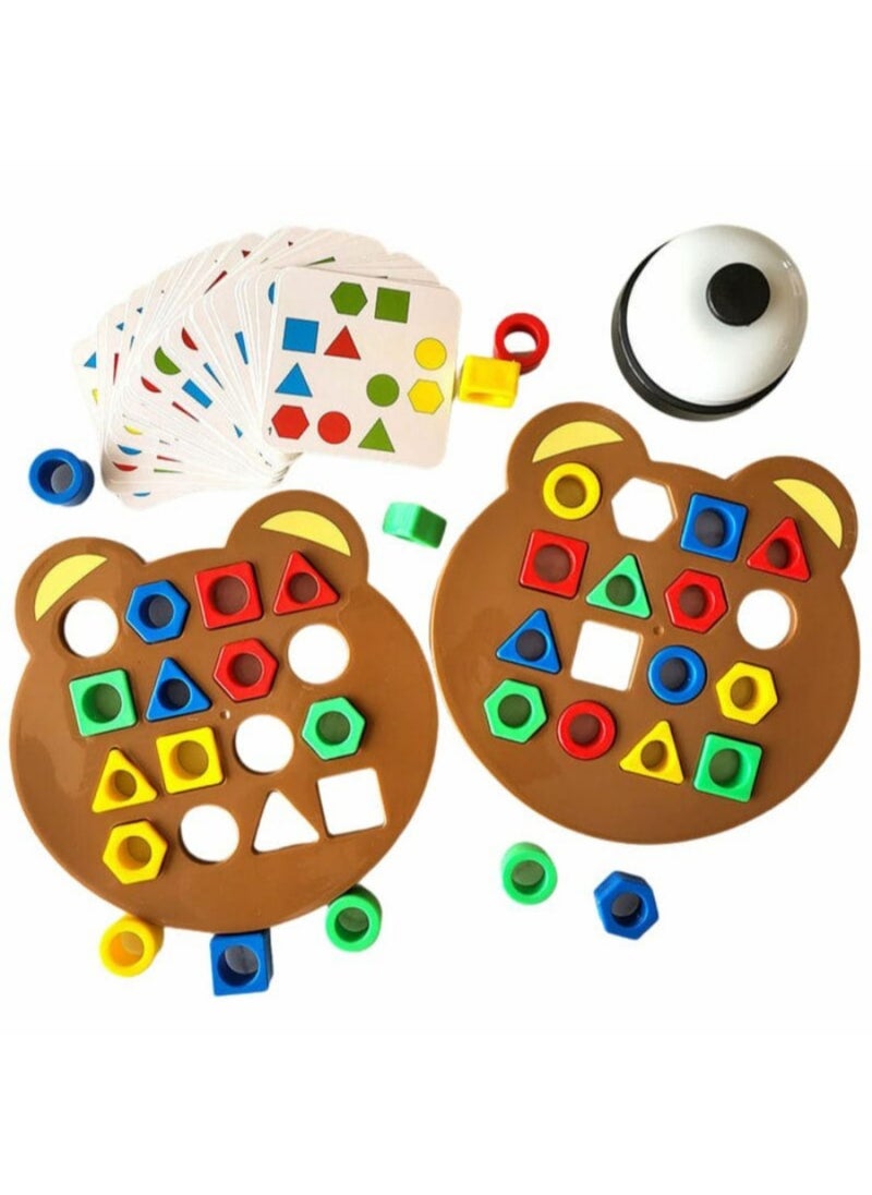 Geometric Shape Matching Game for Kids – Educational Color and Shape Sorting Toy with Bases, Cards and Bell – Brain Development and Fast Thinking Game for 2 Players – Ideal for Children 3 Years and Above