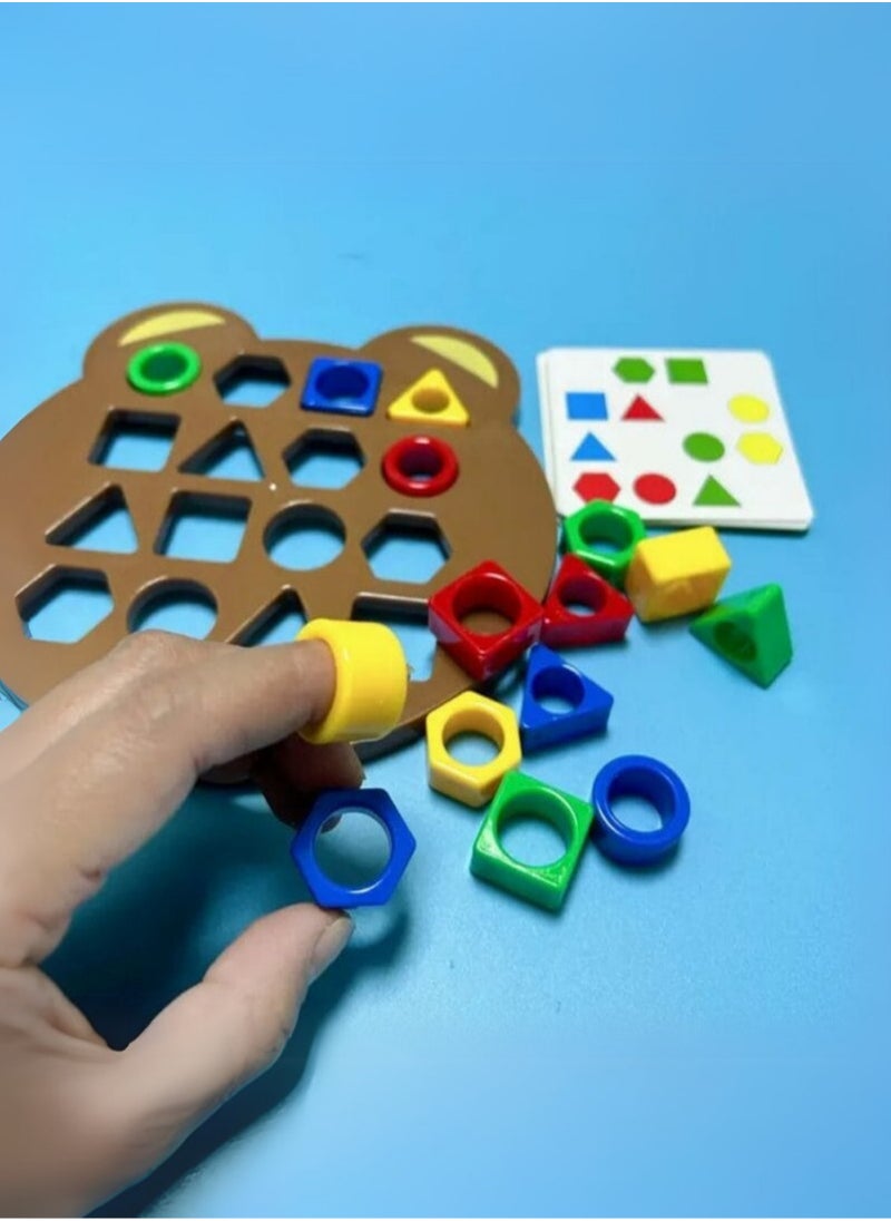 Geometric Shape Matching Game for Kids – Educational Color and Shape Sorting Toy with Bases, Cards and Bell – Brain Development and Fast Thinking Game for 2 Players – Ideal for Children 3 Years and Above