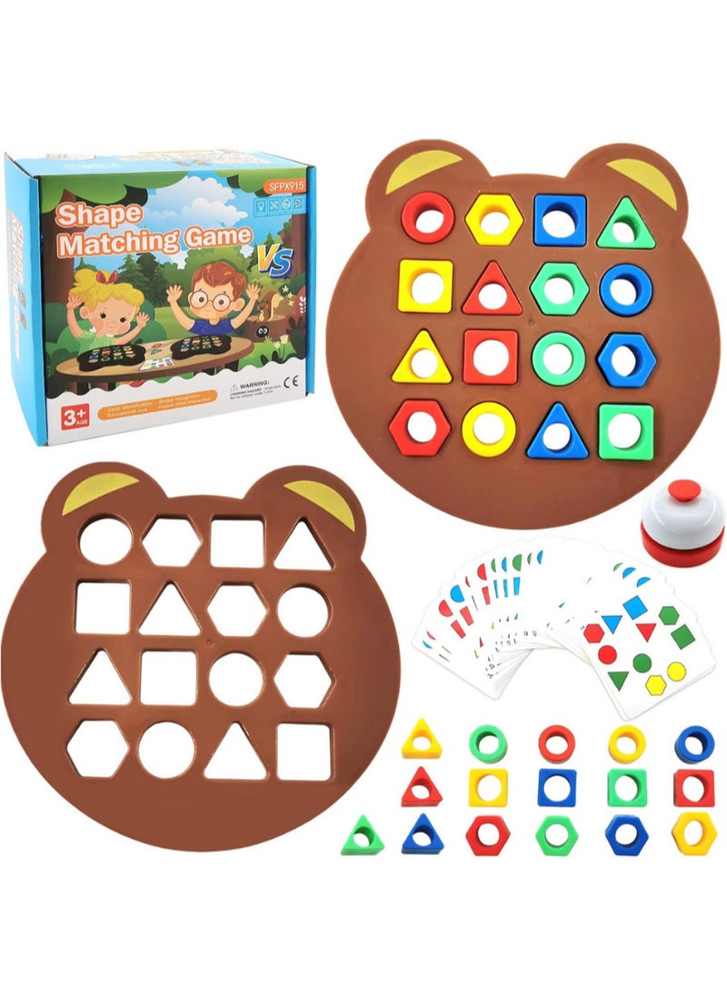 Geometric Shape Matching Game for Kids – Educational Color and Shape Sorting Toy with Bases, Cards and Bell – Brain Development and Fast Thinking Game for 2 Players – Ideal for Children 3 Years and Above