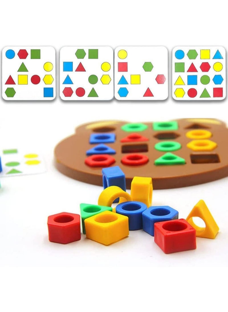 Geometric Shape Matching Game for Kids – Educational Color and Shape Sorting Toy with Bases, Cards and Bell – Brain Development and Fast Thinking Game for 2 Players – Ideal for Children 3 Years and Above