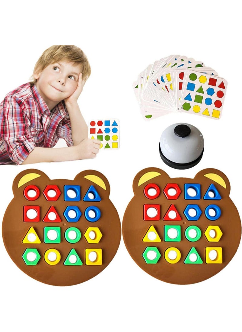 Geometric Shape Matching Game for Kids – Educational Color and Shape Sorting Toy with Bases, Cards and Bell – Brain Development and Fast Thinking Game for 2 Players – Ideal for Children 3 Years and Above