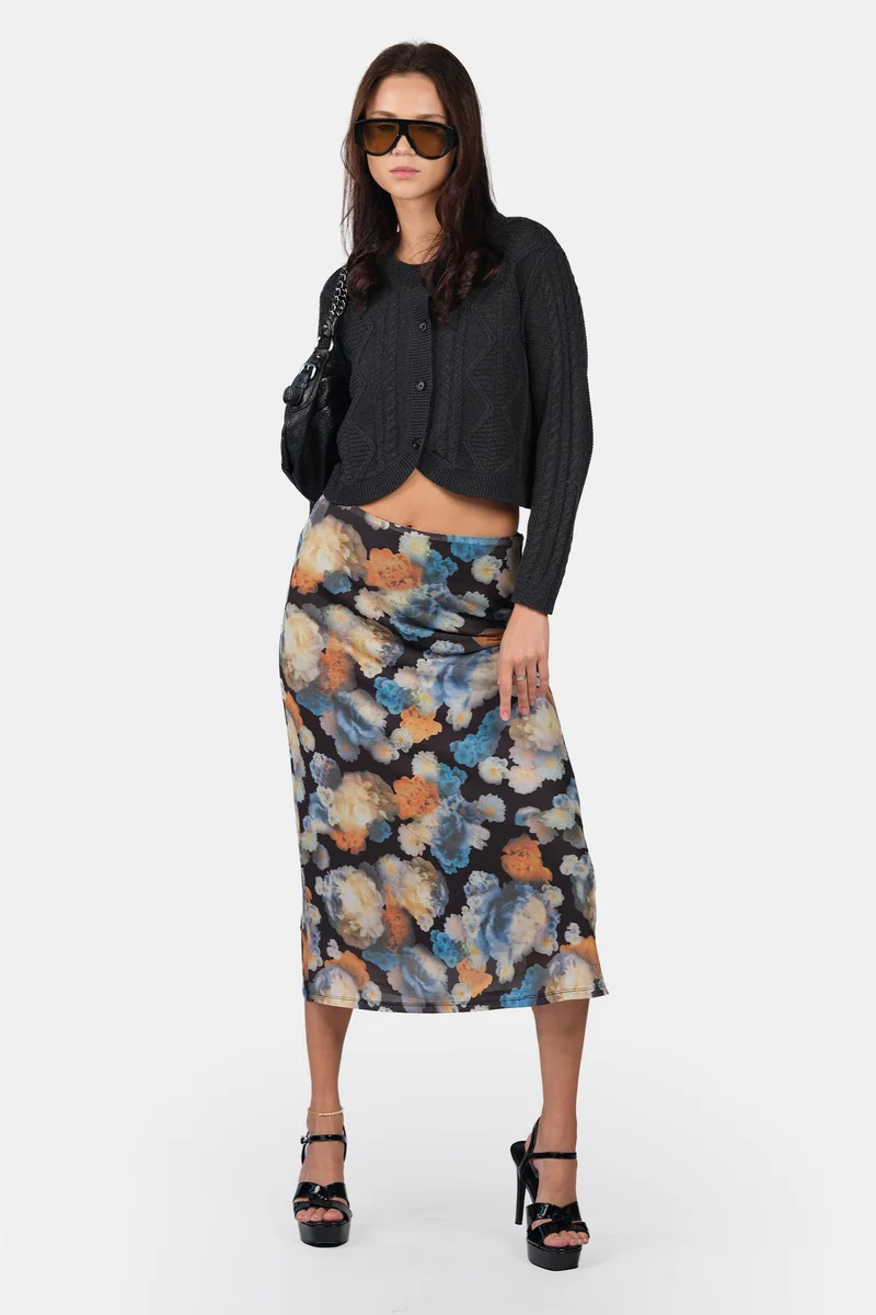 فيرجيو Self Design Cotton Curved Hem Knitted Crop Cardigan for Women