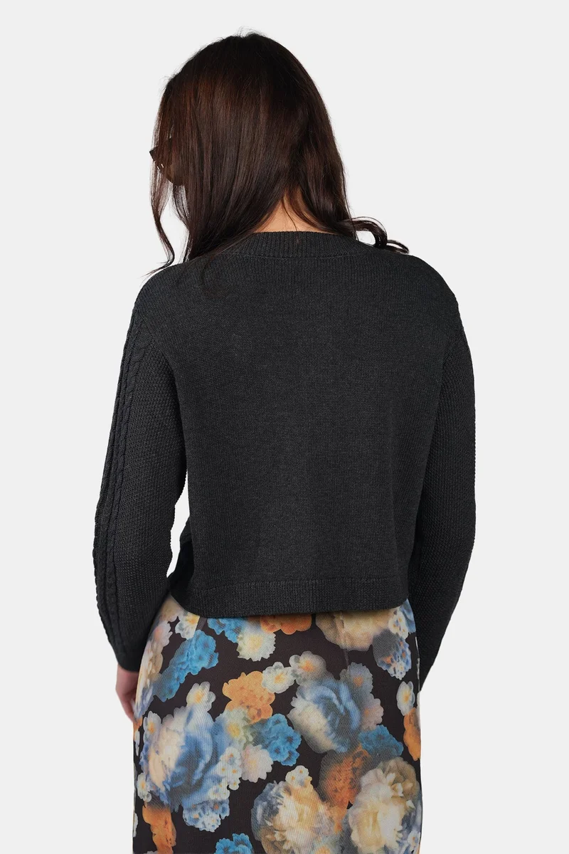 Virgio  Self Design Cotton Curved Hem Knitted Crop Cardigan for Women for Women | Best Price UAE