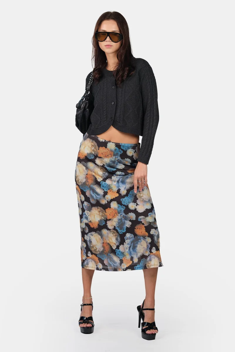 Virgio Self Design Cotton Curved Hem Knitted Crop Cardigan for Women