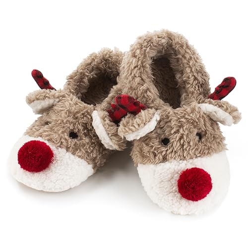cosyone1997 Reindeer Slippers for Big Kids Soft Sole Indoor Cute Animal Fuzzy House Slippers Christmas Style Size 46 - Image 1