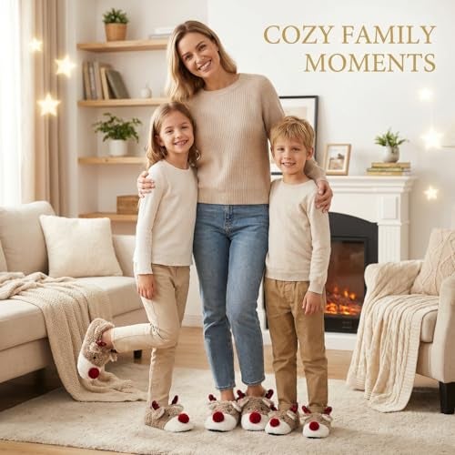 cosyone1997 Reindeer Slippers for Big Kids Soft Sole Indoor Cute Animal Fuzzy House Slippers Christmas Style Size 46 - Image 3