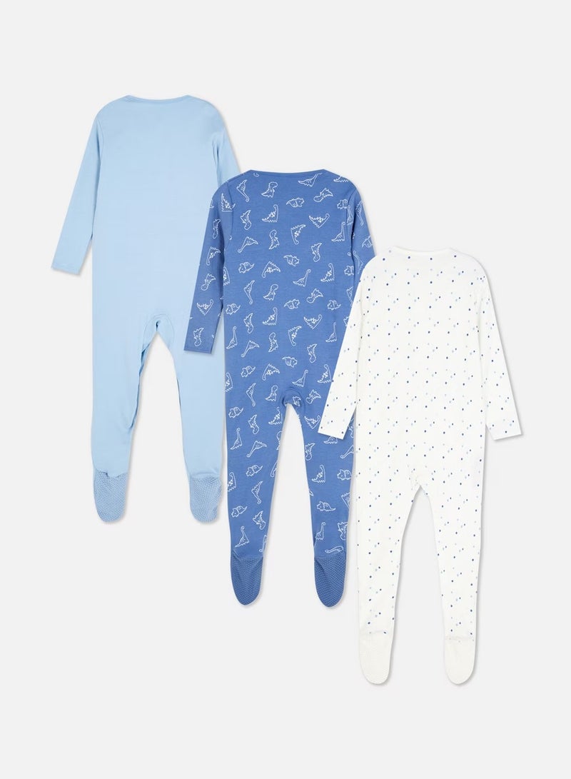 PRIMARK 3pk Long Sleeve Dinosaur Sleepsuits - Image 2