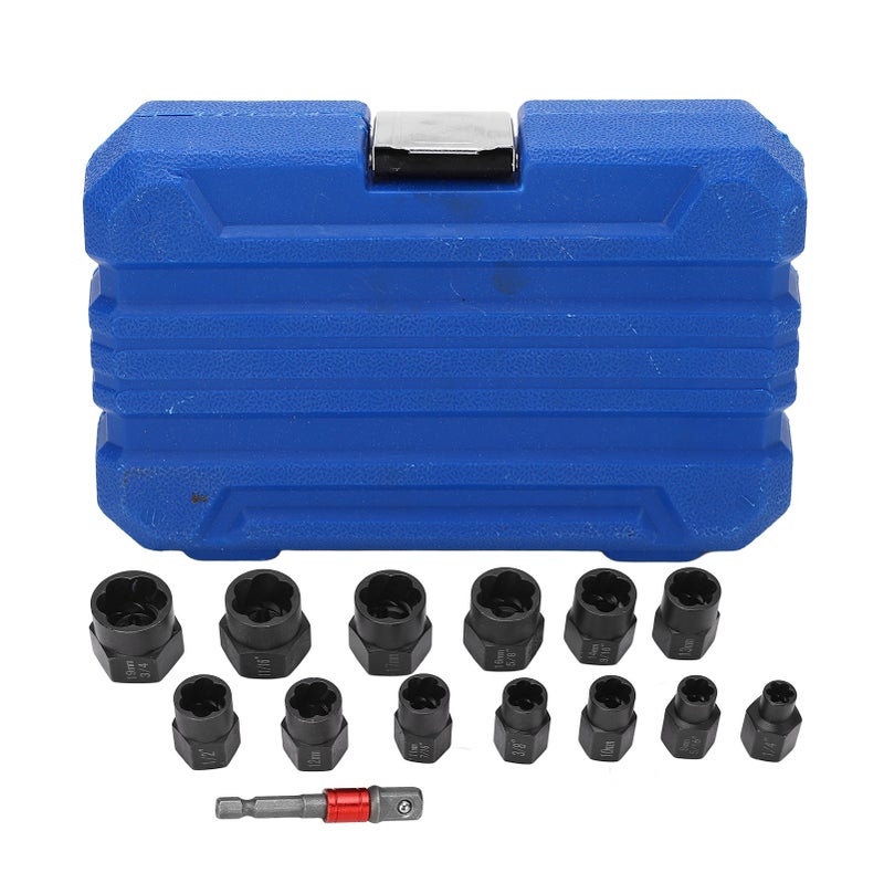 14Pcs Nut Remover Extractor Kit 3/8in Damaged Rusty Bolt Removal Hex Screw Socket - Image 1