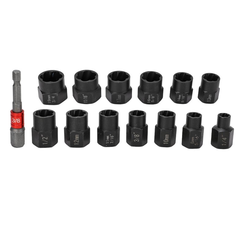14Pcs Nut Remover Extractor Kit 3/8in Damaged Rusty Bolt Removal Hex Screw Socket - Image 2