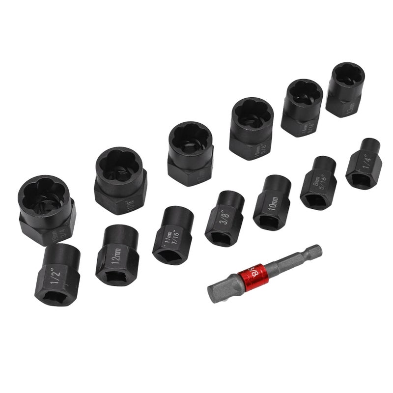 14Pcs Nut Remover Extractor Kit 3/8in Damaged Rusty Bolt Removal Hex Screw Socket - Image 3