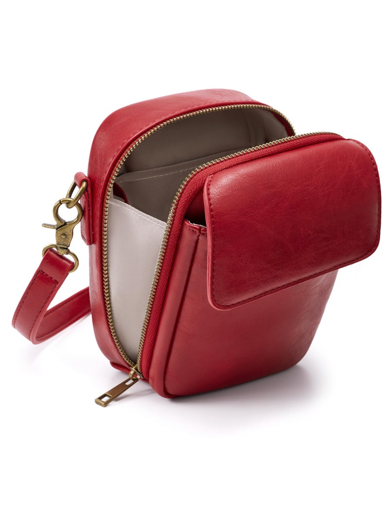 Yarnic Small Crossbody Bag, Vegan Leather Cell Phone Purse for Women, Vintage Wallet Bag with Card Slots (Red-leather Strap) - Image 1