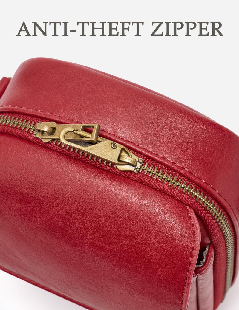Yarnic Small Crossbody Bag, Vegan Leather Cell Phone Purse for Women, Vintage Wallet Bag with Card Slots (Red-leather Strap) - Image 3