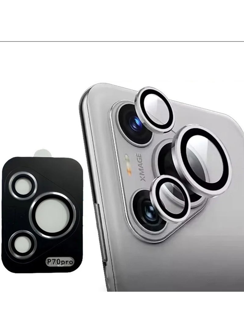 واقي عدسة الكاميرا لهاتف هواوي بيورا 70 برو، [درج تثبيت بخطوة واحدة] واقي شاشة من الزجاج المقوى مع غطاء كاميرا فردي معدني، ملحقات حافظة صديقة للبيئة (فضي) - Image 1