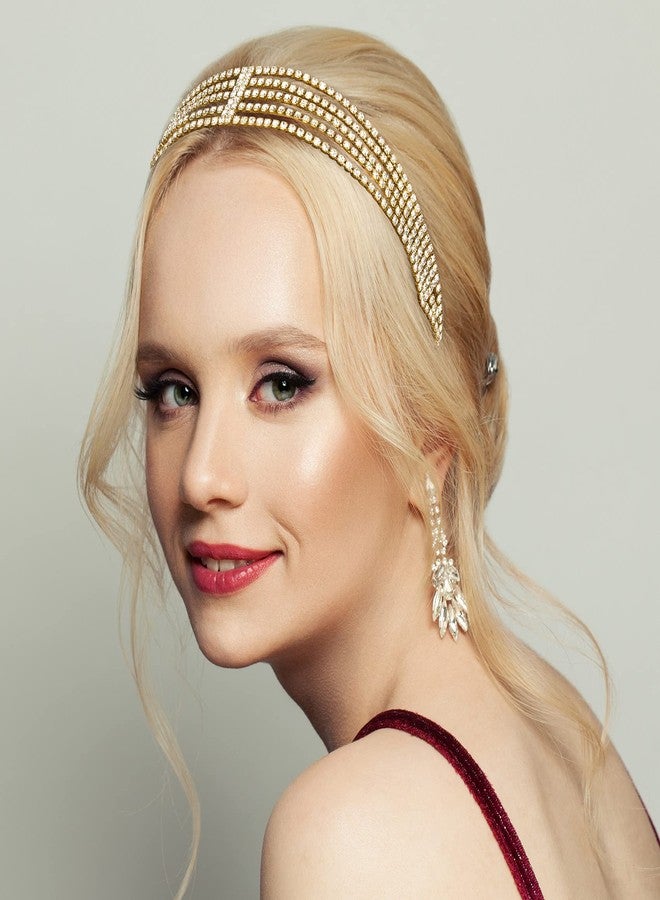 ANCIRS 2 Pack Multi Layered Elastic Headband for Women, Adjustable Rhinestone Bridal Headpieces, Stretchy Crystal Jewelry Hair Bands Accessories for Girls- Gold - Image 3