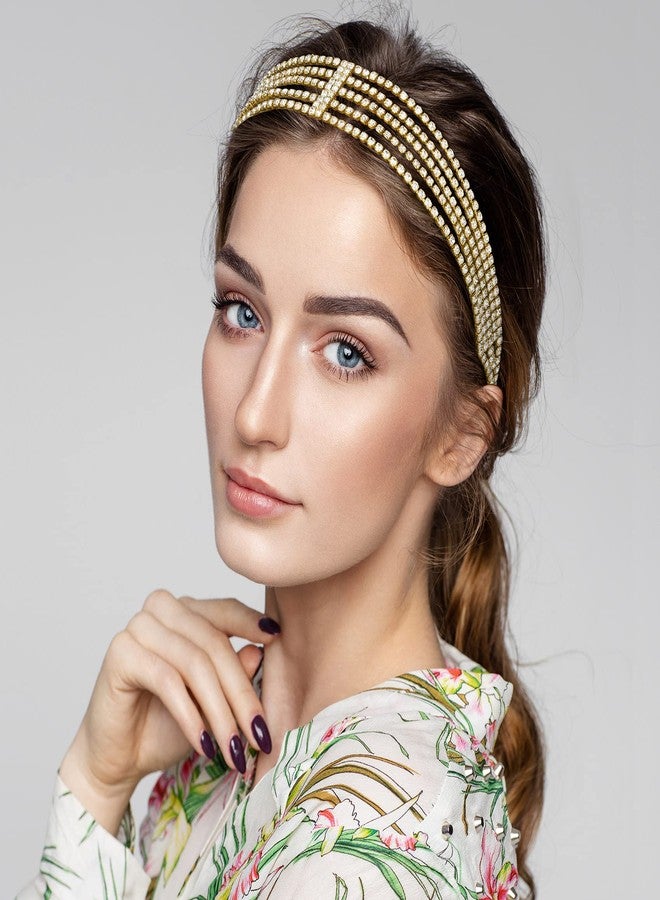 ANCIRS 2 Pack Multi Layered Elastic Headband for Women, Adjustable Rhinestone Bridal Headpieces, Stretchy Crystal Jewelry Hair Bands Accessories for Girls- Gold - Image 5