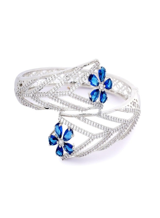STYOLLO Floral Silver Bracelet For Women & Girls Stylish with Pear Shaped American Diamond Crystals | Beautiful Girl's Hand Bracelet AD Accessories | Trending Women's Fashion Jewellery-(B3-Blue) - Image 1
