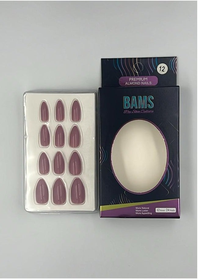 B A M S ثقافة البشرة الشعبية أظافر BAMS الفاخرة بلون اللوز، بألوان أحمر الشفاه الوردي، متوفرة بـ 12 مقاسًا، سهلة التركيب بالضغط  - Image 2