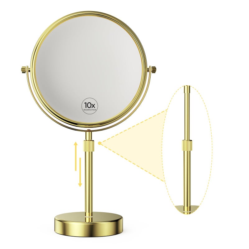 Nicesail Height Adjustable 1519 Tall Table Mirror 1X 10X Magnifying Mirror Double Sided for MakeupShaving Desk Vanity Mirror Tabletop 360 Rotation of 8 Face Bathroom Shiny Gold Makeup Mirror - Image 2