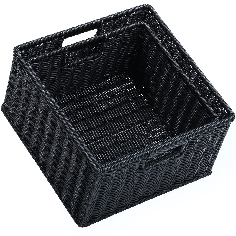 HOONEX Wicker Storage Baskets for Organizing Decorative Woven Baskets for Storage with Carrying Handles Set of 2 Black