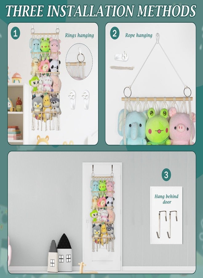 Qoroos 42cm Wide Over The Door Stuffed Animal Storage Hammock Corner Wall Hanging Storage Holder Boho Macrame Plush Toy Organizer Net for Stuffed Animal - Image 5