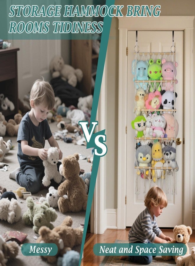 Qoroos 42cm Wide Over The Door Stuffed Animal Storage Hammock Corner Wall Hanging Storage Holder Boho Macrame Plush Toy Organizer Net for Stuffed Animal - Image 3