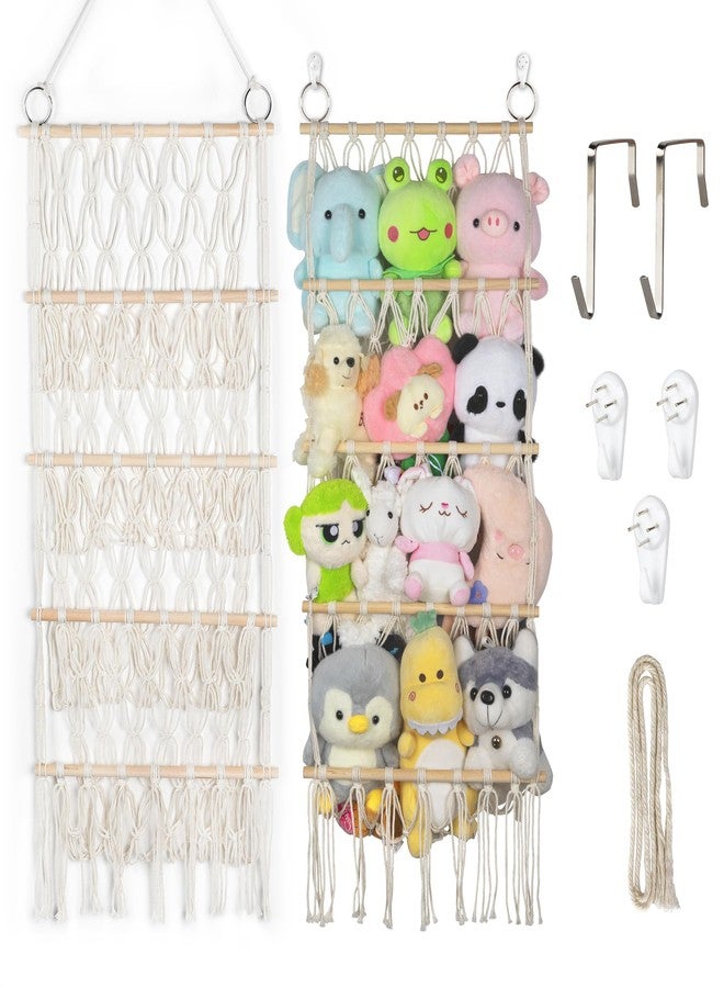 Qoroos 42cm Wide Over The Door Stuffed Animal Storage Hammock Corner Wall Hanging Storage Holder Boho Macrame Plush Toy Organizer Net for Stuffed Animal - Image 1