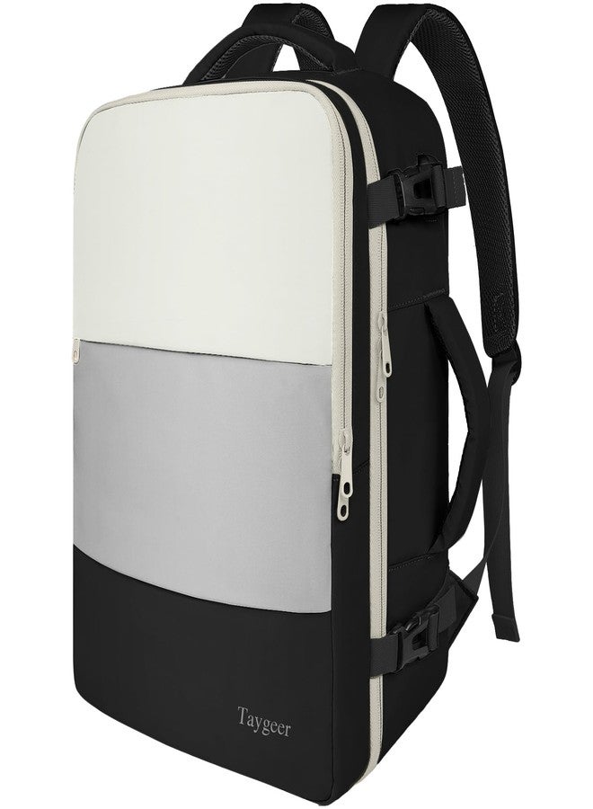 Taygeer Travel Backpack for Women Men, TSA Approved Carry On Backpack with USB Charging Port & Shoe Pouch, Primalblack Cream Gray, Large, Travel Backpack
