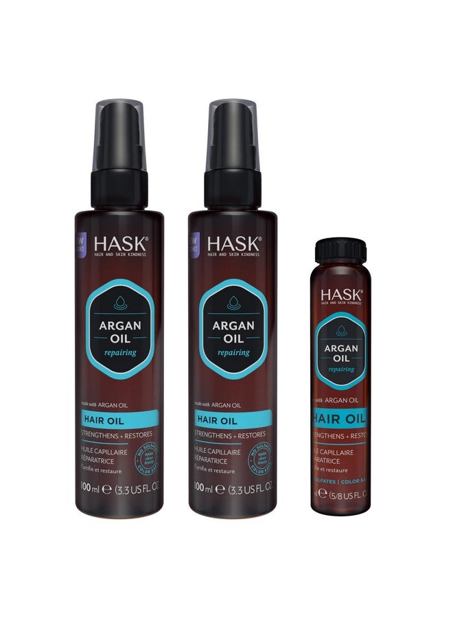 هاسك زيت هاسك أرجان لإصلاح الشعر ولمعانه لجميع أنواع الشعر، نباتي، آمن على اللون، خالٍ من الغلوتين والكبريتات والبارابين - عبوة من 3 قطع - Image 1