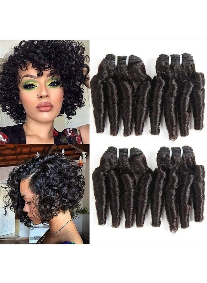 Molefi Brazilian Funmi Hair Curly Wave 4 Bundles Human Hair Black Hair Extensions Short Curly Weave Spiral Curl 8 inch Bundles 50g/pc #1B (8 8 8 8 Inch)  - Image 1