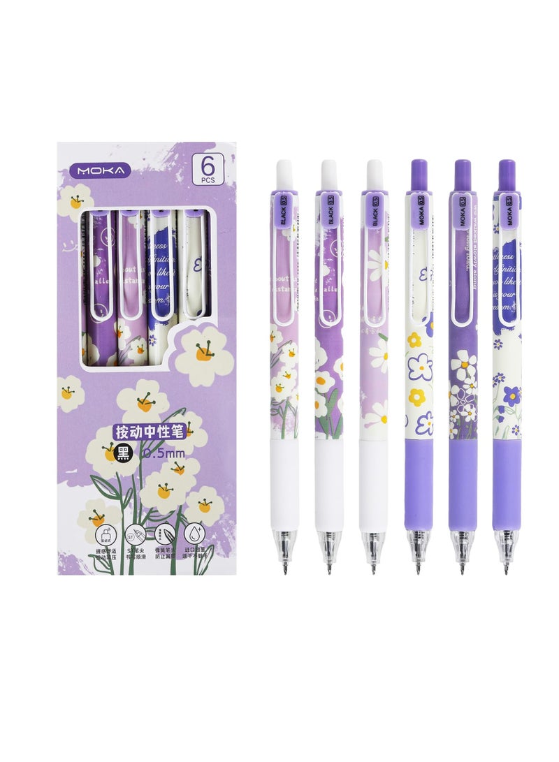 SYOSI Retractable Gel Ink Pens, 6 Pcs 0.5mm Black Gel Ink Ballpoint Pen, Writing Pens, Pastel Gel Pens, Aesthetic Ballpoint Pens, Retractable Pastel Rollerball Pens, for School Office Gift Supplies - Image 1