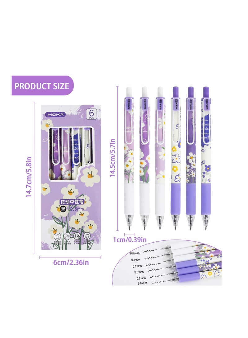 SYOSI Retractable Gel Ink Pens, 6 Pcs 0.5mm Black Gel Ink Ballpoint Pen, Writing Pens, Pastel Gel Pens, Aesthetic Ballpoint Pens, Retractable Pastel Rollerball Pens, for School Office Gift Supplies - Image 2