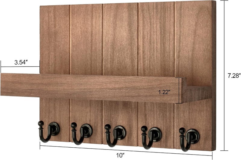 Emapoy Key Holder for Wall, Decorative Mail Organizer Wall Mount with 5 Key Hooks for Farmhouse Apartment Essentials, Home Decor for Living Room (Brown) - Image 2