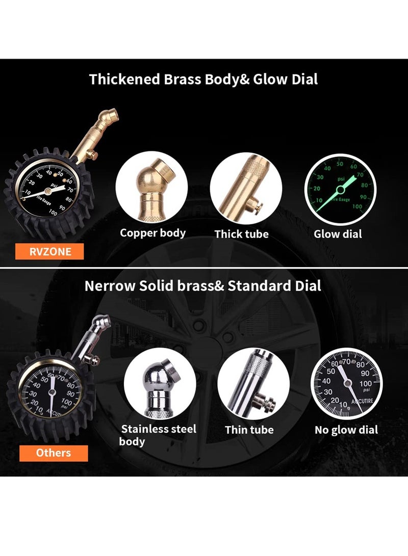 Professional Glow in The Dark Tire Pressure Gauge, ANSI Certified Heavy Duty Air Pressure Gauge 0-100 PSI for Cars, Trucks, RVs, Bicycles, and Motorcycles - Image 5