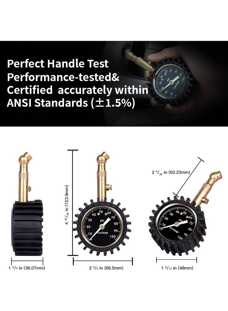 Professional Glow in The Dark Tire Pressure Gauge, ANSI Certified Heavy Duty Air Pressure Gauge 0-100 PSI for Cars, Trucks, RVs, Bicycles, and Motorcycles - Image 4