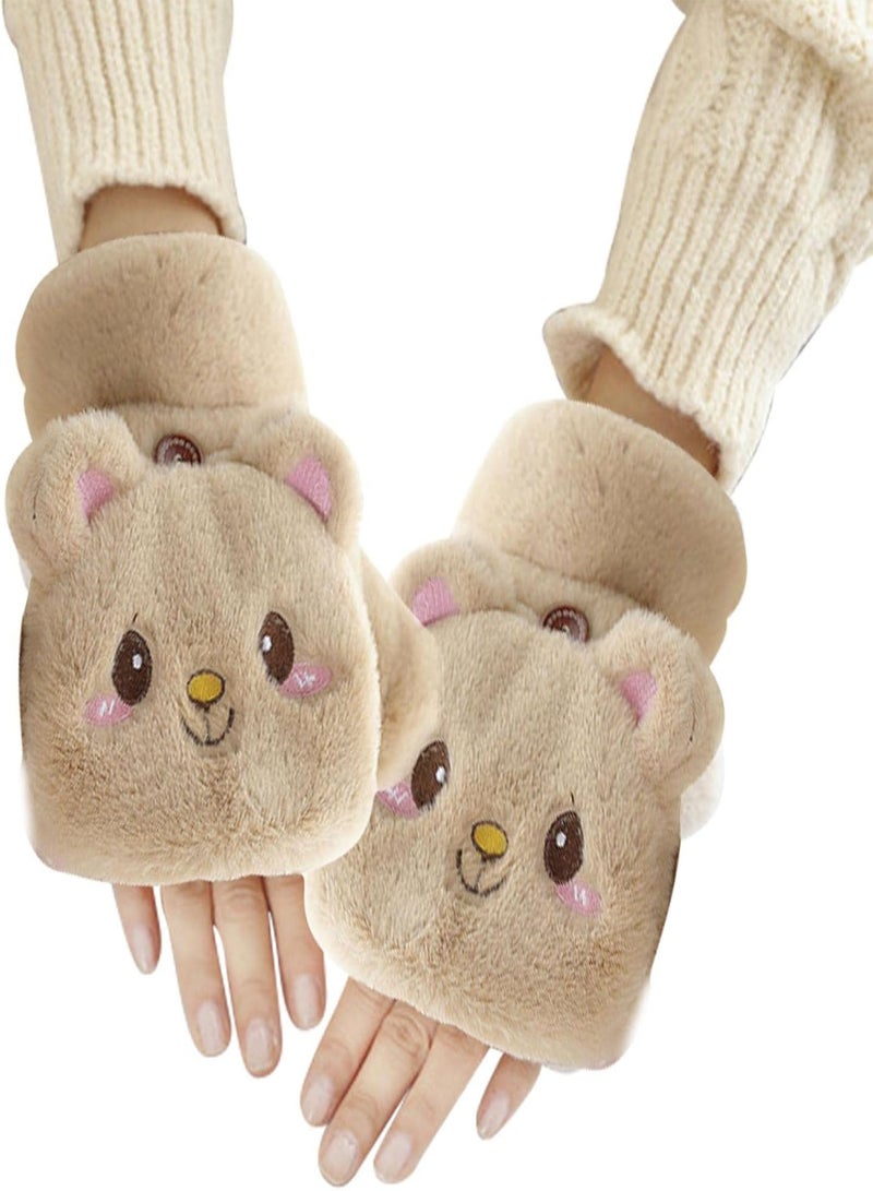 GGOOT Convertible Mittens Women,Women Winter Gloves | Warm Soft Plush Convertible Mittens, Cartoon Bear Convertible Flip Top Gloves For Winter  - Image 5