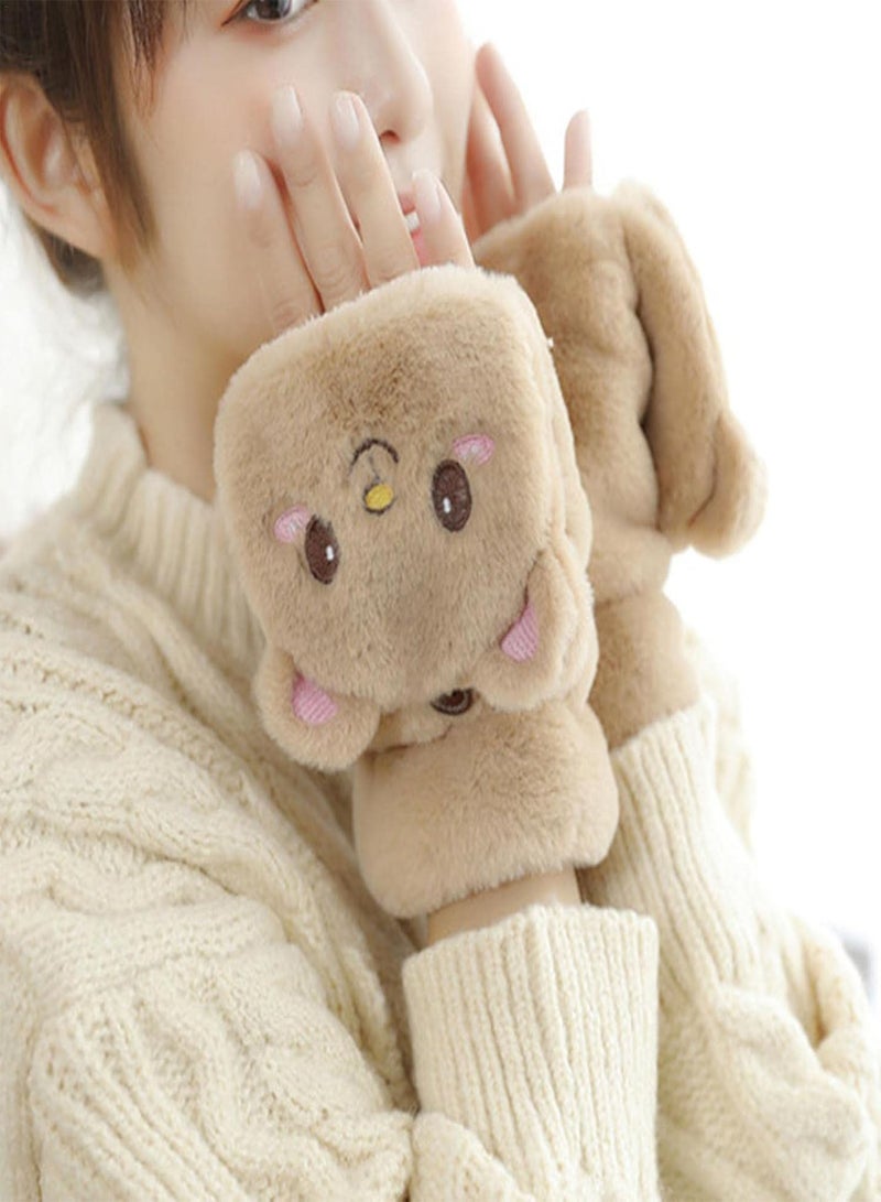 GGOOT Convertible Mittens Women,Women Winter Gloves | Warm Soft Plush Convertible Mittens, Cartoon Bear Convertible Flip Top Gloves For Winter  - Image 3