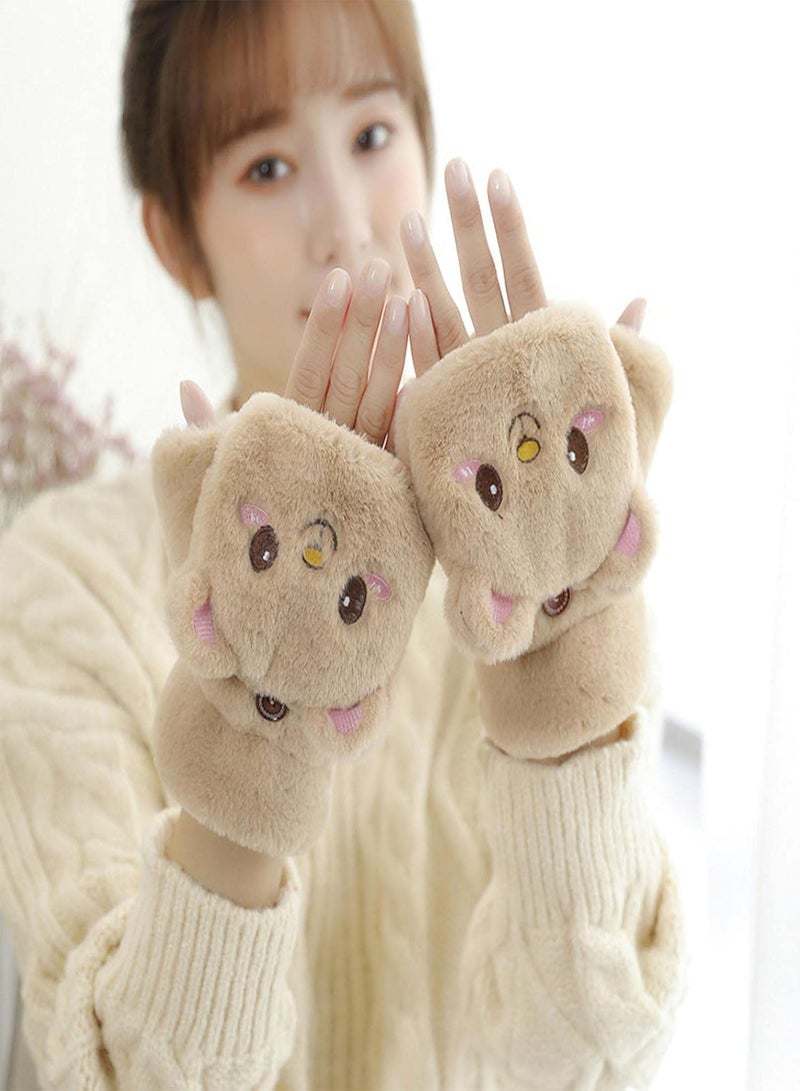 GGOOT Convertible Mittens Women,Women Winter Gloves | Warm Soft Plush Convertible Mittens, Cartoon Bear Convertible Flip Top Gloves For Winter  - Image 2