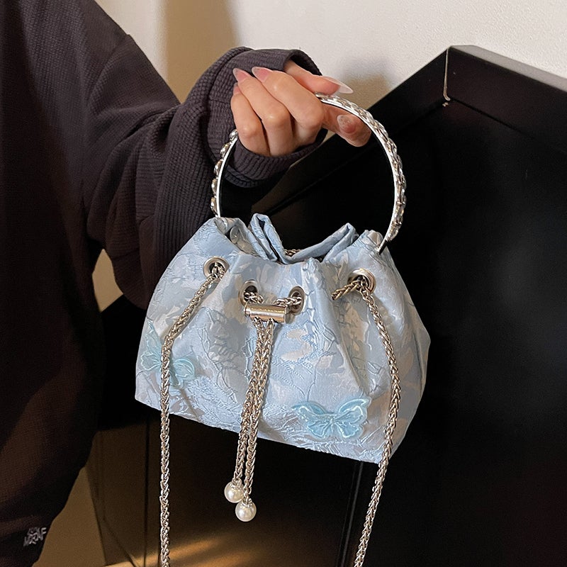 Chinese Style Butterfly Embroider Handbag Women'S Fashion Drawstring Bucket Bag Summer Chain Crossbody Bag - Image 5