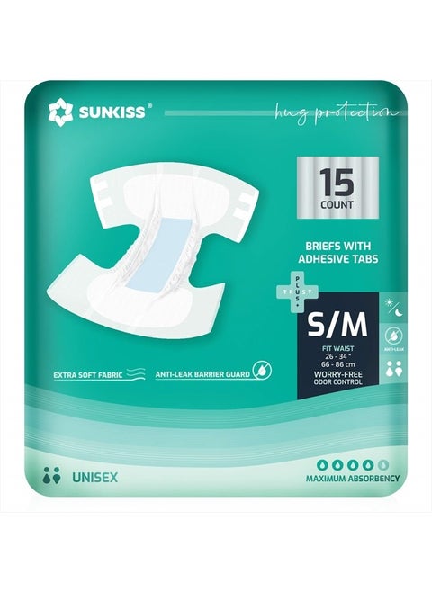 TrustPlus Adult Diapers with Maximum Absorbency, Unisex Disposable Incontinence Briefs with Tabs for Men and Women, Odor Control, Small/Medium, 15 Count
