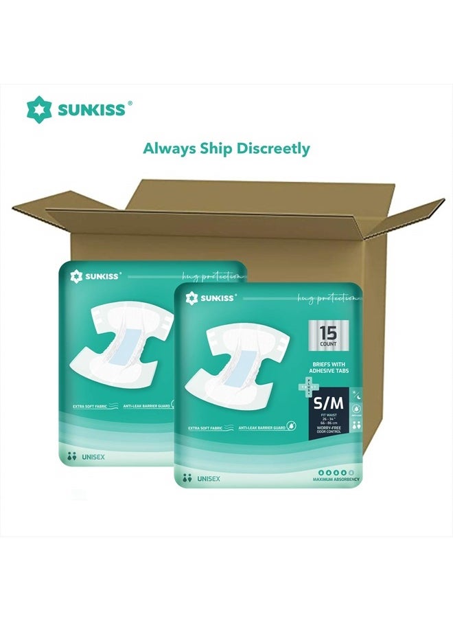 TrustPlus Adult Diapers with Maximum Absorbency, Unisex Disposable Incontinence Briefs with Tabs for Men and Women, Odor Control, Small/Medium, 15 Count