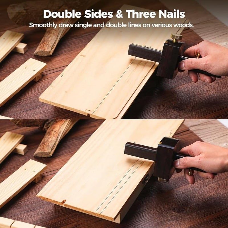 6.4 Inch Woodworking Mortise Gauge Adjustable Marking Tool with Brass Slider for Single and Double Lines - Image 4